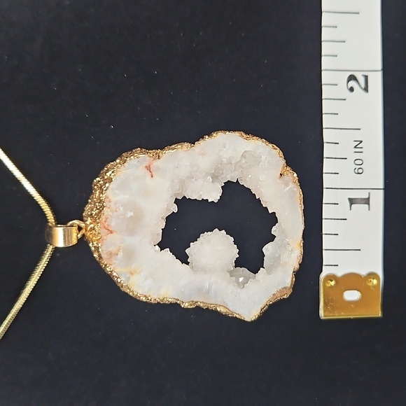 Druzy White Quartz Geode Pendant Necklace - Picture 5 of 7